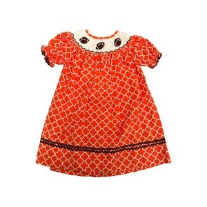 Babeeni Boutique Smock Orange Patterned Dress with White Collar, Size 18 Months